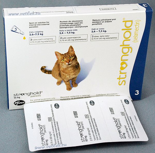 Стронгхолд 45 мг для кошек массой от 2,6 до 7,5 кг, уп. 3 пипетки по 0,75 мл